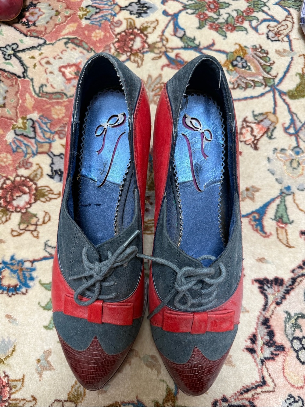 Anthropologie - Poetic Licence Red & Navy Oxford Bow Heels – Size 7.5